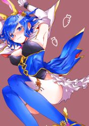 Rule 34 | 1girl, animal ears, armpits, artist request, ass, blue eyes, blue hair, blush, breasts, rabbit ears, rabbit tail, catria (fire emblem), detached collar, egg, elbow gloves, embarrassed, fake animal ears, fingerless gloves, fire emblem, fire emblem: mystery of the emblem, fire emblem heroes, gloves, headband, highres, looking at viewer, nintendo, open mouth, pegasus knight uniform (fire emblem), playboy bunny, short hair, simple background, solo, tail, thighhighs
