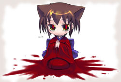 Rule 34 | 1girl, animal ears, blood, bow, cat ears, japanese clothes, kimono, kurame, kusari hime: euthanasia, nipples, own hands together, simple background, solo, white background