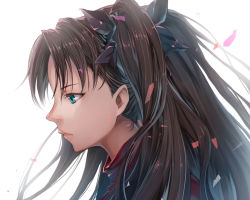 Rule 34 | 1girl, aqua eyes, bad id, bad pixiv id, brown hair, essual (layer world), fate/stay night, fate (series), from side, portrait, simple background, solo, tohsaka rin, two side up, white background