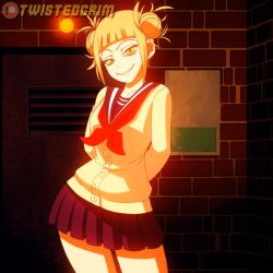 Rule 34 | 10s, 1girl, animated, animated gif, ass, ass focus, ass shake, blonde hair, blue skirt, blunt bangs, boku no hero academia, bouncing ass, cardigan, cleft of venus, curvy, double bun, fangs, flashing, grin, hair bun, hip focus, huge ass, huge filesize, looking at viewer, messy hair, no panties, pleated skirt, pussy, pussy peek, school uniform, serafuku, skirt, slit pupils, smile, solo, standing, thick thighs, thighs, toga himiko, twistedgrim, uncensored, wide hips, yellow eyes