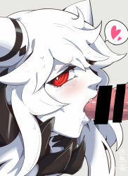 Rule 34 | 10s, 1girl, abyssal ship, bad id, bad pixiv id, bar censor, censored, fellatio, heart, item, kantai collection, midway princess, oral, pale skin, penis, red eyes, solo focus, spoken heart, tori, torichamaru, white hair