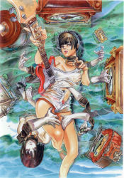 Rule 34 | 1girl, absurdres, arc system works, belt, black hair, breasts, clock, collar, covered erect nipples, electric guitar, guilty gear, guilty gear xx, guitar, highres, i-no, instrument, ishiwatari daisuke, nipples, official art, scan, see-through, short hair, solo, tongue, water