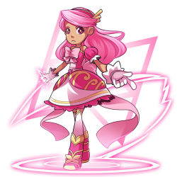 Rule 34 | 1girl, alchemical aether, back bow, bad id, bad tumblr id, boots, bow, dress, gloves, headband, long hair, magical girl, mary cagle, pink dress, pink eyes, pink footwear, pink hair, sleepless domain, tessa quinn, thighhighs, triangle, white gloves, zettai ryouiki