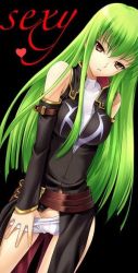 Rule 34 | 00s, 1girl, black background, c.c., code geass, female focus, green hair, simple background, solo, standing