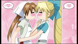 Rule 34 | 2girls, highres, imminent kiss, kannazuki megumi, multiple girls, muteki kanban musume, onimaru miki, yuri