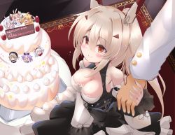Rule 34 | 1boy, 1girl, absurdres, ayanami (azur lane), ayanami (nightfall raiment) (azur lane), azur lane, belt, birthday cake, breasts, cake, character doll, cleavage, collarbone, commentary request, detached sleeves, food, frilled sleeves, frills, from above, hair between eyes, hair ornament, hairclip, headgear, highres, holding hands, javelin (azur lane), laffey (azur lane), long hair, long sleeves, looking at viewer, looking up, medium breasts, military, military uniform, naval uniform, official alternate costume, orange eyes, ponytail, pov, prototype bulin mkii (azur lane), retrofit (azur lane), sidelocks, silver hair, smile, specialized bulin mkiii (azur lane), tablecloth, tonchinkan, uniform, universal bulin (azur lane), wide sleeves, z23 (azur lane)
