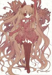 Rule 34 | 00s, boots, brown eyes, brown hair, dress, eyepatch, flower, frills, highres, kirakishou, long hair, room603, rose, rozen maiden, solo, thigh boots, thighhighs, twintails, very long hair, zettai ryouiki