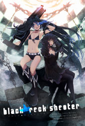 Rule 34 | 10s, 2girls, absurdres, belt, bikini, bikini top only, black rock shooter, black rock shooter (character), boots, dead master, highres, midriff, multiple girls, nayu, short shorts, shorts, swimsuit, twintails