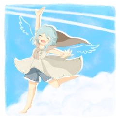 Rule 34 | androgynous, barefoot, closed eyes, gender request, houlen yabusame, len&#039;en, open mouth, short hair, short hair with long locks, shorts, silver hair, smile, solo