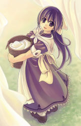 Rule 34 | 1girl, absurdres, basket, carrying, dress, from above, highres, long hair, mil (xration), non-web source, solo, standing