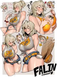Rule 34 | 2girls, bikini, bikini top only, bikini top pull, bikini under clothes, blonde hair, breasts, cranneo, dungeon meshi, falin touden, highres, large breasts, marcille donato, multiple girls, short shorts, shorts, sweat, swimsuit, thick thighs, thighs