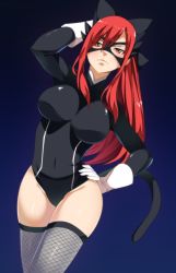 Rule 34 | blush, breasts, cat tail, domino mask, erza scarlet, fairy tail, fairy woman, gaston18, large breasts, mask, red hair, tagme, tail