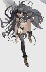 Rule 34 | 1girl, absurdres, ankle boots, armlet, armored boots, asymmetrical legwear, asymmetrical sleeves, bad id, bad pixiv id, black hair, boots, breasts, detached sleeves, earrings, fate/grand order, fate (series), gold trim, heavenly boat maanna, high heel boots, high heels, highres, hoop earrings, ishtar (fate), jewelry, legs, long hair, looking at viewer, medium breasts, neck ring, parted bangs, red eyes, simple background, single detached sleeve, single thighhigh, thighhighs, tiara, two side up, uneven legwear, uneven sleeves, weapon, zhibuji loom