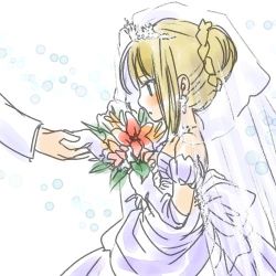 Rule 34 | 00s, alternate costume, artoria pendragon (all), artoria pendragon (fate), blonde hair, bride, crown, dress, elbow gloves, fate/stay night, fate (series), flower, gloves, green eyes, hat, lowres, saber (fate), solo, wedding, wedding dress