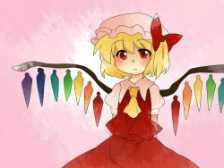 Rule 34 | arms behind back, ascot, bad id, bad pixiv id, blonde hair, blouse, bow, comic, expressionless, female focus, flandre scarlet, hair bow, hammer (sunset beach), hat, red eyes, shirt, short hair, side ponytail, silent comic, skirt, solo, touhou, wings