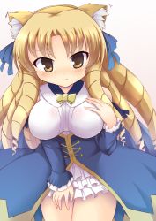 Rule 34 | 1girl, blonde hair, breasts, dress, drill hair, fate/stay night, fate (series), highres, large breasts, long hair, luviagelita edelfelt, ringlets, solo, tatuyayosi, tsurime, yellow eyes