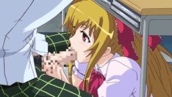 Rule 34 | 1girl, :&gt;=, animated, animated gif, blonde hair, breasts, censored, dorei usagi to anthony the animation, fellatio, hatsune charlotte, oral, pov, red eyes, under table