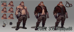 Rule 34 | 1boy, abs, absurdres, animal ears, bara, bing ya, boar boy, boar ears, body fur, brown hair, camouflage, camouflage pants, character sheet, cropped jacket, expressions, feet out of frame, furry, furry male, green eyes, highres, incredibly absurdres, jacket, large pectorals, male focus, muscular, muscular male, navel hair, nipples, open clothes, open jacket, original, pants, pectoral cleavage, pectorals, red jacket, short hair, standing, topless male, tusks