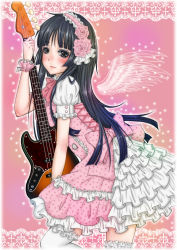 Rule 34 | 1girl, akiyama mio, bara (kotakotakotarou), black eyes, black hair, dress, frills, guitar, instrument, k-on!, lolita fashion, thighhighs, wings