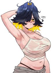 arm_up armpits breasts huge_breasts joecanvas midas_(vtuber) mole sweat tagme tank_top virtual_youtuber