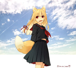 Rule 34 | animal ears, blonde hair, fox ears, fox girl, fox tail, original, red eyes, school uniform, tail, tsunako