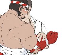 Rule 34 | 2boys, back, bara, blush, collared shirt, couple, covered face, facial hair, flustered, goatee, hachimaki, hand on another&#039;s arm, hand on another&#039;s shoulder, headband, highres, kiss, kissing cheek, long sideburns, male focus, protagonist 3 (housamo), mature male, me-me (mouact2), midriff sarashi, multiple boys, muscular, muscular male, nejiri hachimaki, pectorals, sarashi, shirt, short hair, sideburns, solo focus, stubble, surprise kiss, surprised, tajikarao (housamo), thick eyebrows, tokyo houkago summoners, trembling, tusks, upper body, yaoi