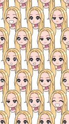 1girl bad_id bad_twitter_id black_eyes blonde_hair crying dheif89 go_won highres k-pop long_hair loona_(group) multiple_views open_mouth real_life shirt simple_background smile smirk solo t-shirt white_background white_shirt