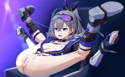 Rule 34 | absurdres, bdsm, bondage, boots, bound, breasts, censored, highres, honkai: star rail, honkai (series), legs, legs behind head, namego3go, nipples, no panties, open clothes, pussy, silver wolf (honkai: star rail), small breasts, spread legs