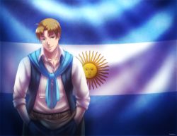 Rule 34 | 1boy, ahoge, argentina (hetalia), argentinian flag, artist name, axis powers hetalia, blonde hair, blue eyes, flag, kuraudia, male focus, solo