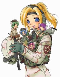 Rule 34 | 2nd division, 5girls, animal ears, blonde hair, blue eyes, cat ears, cat girl, cat tail, cover, cover page, ebifly, female focus, goggles, military, military uniform, mini person, minigirl, moe-wakari! gunsou visual guide, multiple girls, open mouth, ponytail, tail, uniform, united states army