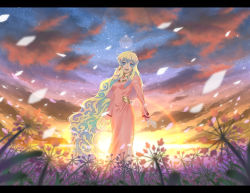 Rule 34 | + +, 00s, blonde hair, blue eyes, blue hair, blurry, clarityblue, cloud, cross-shaped pupils, depth of field, dress, flower, jewelry, lens flare, letterboxed, light, long hair, multicolored hair, nia teppelin, petals, ring, scenery, sky, solo, star (sky), star (symbol), starry sky, sunset, symbol-shaped pupils, tengen toppa gurren lagann, two-tone hair, very long hair, white hair, wind
