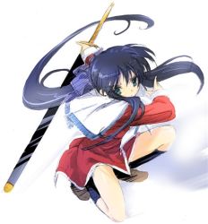 Rule 34 | 1girl, kanon, kawasumi mai, lowres, red skirt, sketch, skirt, solo, squatting, sword, weapon