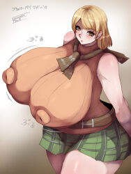 Rule 34 | 1girl, alternate breast size, ashley graham, blonde hair, breasts, covered erect nipples, gigantic breasts, highres, huge nipples, impossible clothes, impossible shirt, large areolae, looking at viewer, nipples, puffy nipples, resident evil, resident evil 4, shirt, tight clothes, tight shirt, tsuyomayo