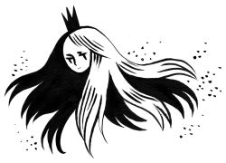 Rule 34 | 1girl, closed mouth, commentary, crown, english commentary, greyscale, heikala, ink (medium), inktober, long hair, monochrome, original, portrait, simple background, sketch, solo, traditional media