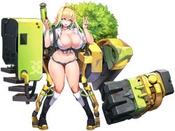 Rule 34 | 1girl, ahoge, blonde hair, blouse, boots, breasts, censored, choker, cleavage, cutoffs, elf, elven forest maker, elven forest maker (last origin), exoskeleton, full body, game cg, green eyes, hair intakes, hands up, hose, huge breasts, knee boots, last origin, long hair, looking at viewer, machinery, micro shorts, midriff, navel, no pupils, official art, open mouth, pointy ears, shirt, short shorts, shorts, sleeves pushed up, smile, snowball22, solo, standing, tachi-e, thighs, tied shirt, transparent background, v, white choker, white shirt