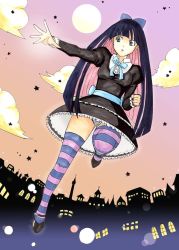 Rule 34 | 1girl, bad id, bad pixiv id, breasts, commentary request, long hair, marker (medium), nib pen (medium), panties, panty &amp; stocking with garterbelt, pantyhose, solo, stocking (psg), striped clothes, striped panties, striped thighhighs, thighhighs, traditional media, underwear, upskirt