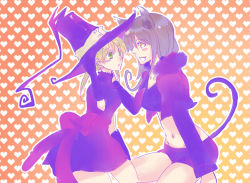 Rule 34 | 2girls, animal ears, bad id, bad pixiv id, blair (soul eater), blonde hair, blush, cat ears, cat tail, cosplay, gloves, green eyes, halloween, hat, kotono, long hair, maka albarn, multiple girls, ribbon, soul eater, tail, twintails, witch, witch hat