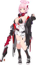 Rule 34 | 1girl, bandaid, bandaid on knee, bandaid on leg, blue archive, blush, breasts, cleavage, eimi (blue archive), full body, gun, halo, highres, holding, holding gun, holding weapon, huge breasts, jacket, kneehighs, official art, open clothes, open shirt, pink hair, pink halo, pleated skirt, popqn, purple eyes, shoes, shotgun, shotgun shell, skirt, sneakers, socks, solo, thick thighs, thighs, trigger discipline, weapon, white skirt, zipper, zipper bikini