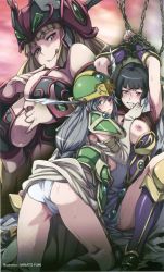 Rule 34 | 10s, 3girls, armor, bdsm, black hair, blonde hair, bondage, bound, breasts, cameltoe, chain, highres, ikusa otome valkyrie, large breasts, licking lips, minato fumi, multiple girls, nipples, panties, silver hair, sweat, tongue, tongue out, underwear, valkyrie, white panties, yuri