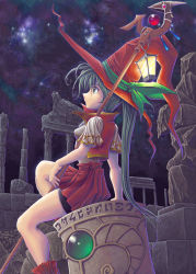 Rule 34 | hat, koto tsubane, original, ponytail, red hat, sitting, sky, solo, staff, star (sky), starry sky, witch, witch hat