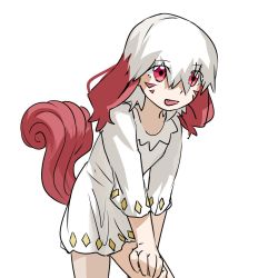 Rule 34 | 1girl, digimon, dog, labramon, multicolored hair, personification, red eyes, red hair, solo, white hair