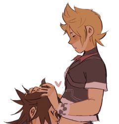 Rule 34 | 2boys, artist request, blonde hair, brown hair, fellatio, from side, hands on another&#039;s head, implied fellatio, kingdom hearts, male focus, multiple boys, oral, terra (kingdom hearts), ventus (kingdom hearts), yaoi