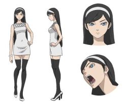 Rule 34 | 1girl, black hair, blue eyes, breasts, character sheet, curvy, female focus, full body, hairband, kumashiro maya, long hair, looking at viewer, lowres, medium breasts, official art, seikimatsu occult gakuin, simple background, smile, solo, standing, thighhighs, wide hips
