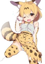 Rule 34 | 10s, absurdres, animal ears, bad id, bad pixiv id, bow, bowtie, commentary, highres, kemono friends, omucchan (omutyuan), one eye closed, serval (kemono friends), serval print, serval tail, solo, striped tail, tail, yawning