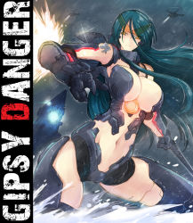 Rule 34 | 1girl, aircraft, android, arm blade, armor, bikini, bikini armor, blue hair, breasts, cannon, center opening, ch-53, chain sword, character name, chest cannon, cleavage, crotch plate, directed-energy weapon, elbow rocket, energy cannon, energy weapon, gd6 chain sword, giant, giantess, gipsy danger, glowing, glowing eyes, glowing mouth, haganef, helicopter, jaeger (pacific rim), joints, kaijuu, knifehead, large breasts, legendary pictures, leotard, long hair, mecha, mecha musume, midriff, monster, navel, nuclear vortex turbine, pacific rim, pan pacific defense corps, personification, revealing clothes, robot, robot joints, rocket punch, swimsuit, sword, text focus, thong, thong leotard, underboob, weapon, whip, whip sword, wrist blades, yellow eyes