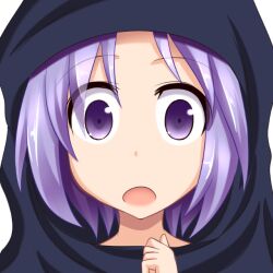 Rule 34 | 1girl, :o, commentary request, gin&#039;you haru, hood, kumoi ichirin, looking at viewer, open mouth, portrait, profile picture, purple eyes, purple hair, short hair, simple background, solo, touhou, upper body, white background