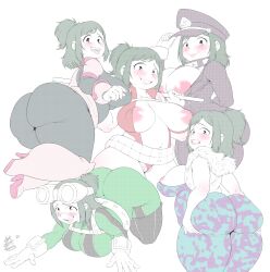 Rule 34 | 1girl, absurdres, alternate costume, ass, blush, bodysuit, breasts, captainjerkpants, cleft of venus, goggles, hat, highres, large areolae, large breasts, mature female, midoriya inko, navel, nipple slip, nipples, plump, puffy areolae, puffy nipples, tagme, thick thighs, thighs