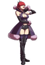 Rule 34 | 1girl, alternate costume, breasts, cleavage, cleavage cutout, clothing cutout, elbow gloves, gloves, hair over eyes, large breasts, long hair, navel, official art, ogura eisuke, ojou-sama pose, shermie (kof), snk, snk heroines: tag team frenzy, solo, the king of fighters, thighhighs, transparent background
