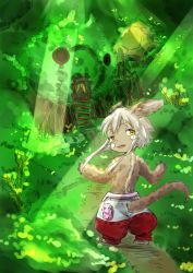Rule 34 | 10s, artist request, brown eyes, furry, grey hair, highres, made in abyss, nanachi (made in abyss), open mouth, short hair
