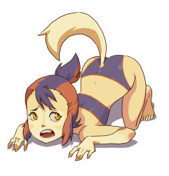Rule 34 | 1girl, ass, child, daga, feet, multicolored hair, nail, purple hair, red hair, simple background, solo, tagme, tail, thundercats, two-tone hair, wilykit, yellow eyes